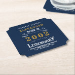 21st Birthday Born 2002 Add Name Legend Blue Gold Paper Coaster<br><div class="desc">Personalised birthday add your name drink coaster. Edit the name and year with the template provided. A wonderful custom blue birthday idea. More gifts and party supplies available with the "Legendary" design in the store.</div>