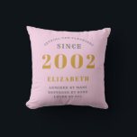 21st Birthday Born 2002 Add Name Pink Gray Cushion<br><div class="desc">Personalized Birthday add your name and year throw pillow. Edit the name and year with the template provided. A wonderful custom pink birthday home decor cushion. More gifts and party supplies available with the "setting standards" design in the store.</div>
