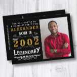 21st Birthday Born 2002 Black Gold Retro Photo Invitation<br><div class="desc">For those celebrating their birthday we have the ideal birthday party invitation with a vintage feel. The black background with a white and gold vintage typography design design is simple and yet elegant with a retro feel. Easily customise the text of this birthday gift using the template provided. Search in...</div>