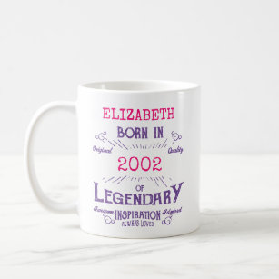 21st Birthday Born 2002 Legend Pink Purple Coffee Mug