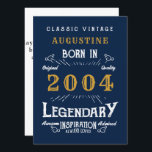 21st Birthday Born 2004 Legend Blue Gold Greeting Card<br><div class="desc">Say Happy Birthday. Add your name,  year and message to this personalised birthday greeting card. A wonderful custom blue birthday card with white and gold vintage style typography. More gifts and party supplies available with the "Legendary" design in the store.</div>