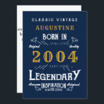 21st Birthday Born 2004 Legend Blue Gold Greeting Card<br><div class="desc">Say Happy Birthday. Add your name,  year and message to this personalised birthday greeting card. A wonderful custom blue birthday card with white and gold vintage style typography. More gifts and party supplies available with the "Legendary" design in the store.</div>