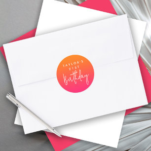 21st Birthday Bright Hot Pink and Orange Ombre Classic Round Sticker