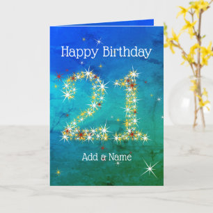 21st Birthday Card Blue Green Age 21 Stars