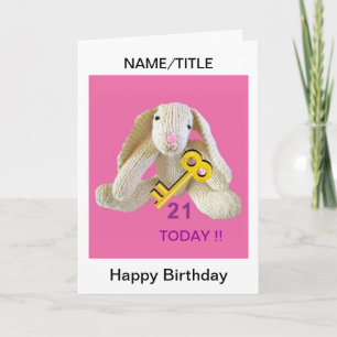 21st Birthday Card rabbit personalise name title