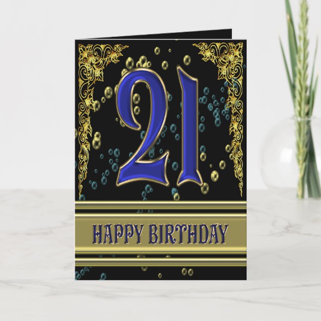 21st birthday card with gold and bubbles (Front)