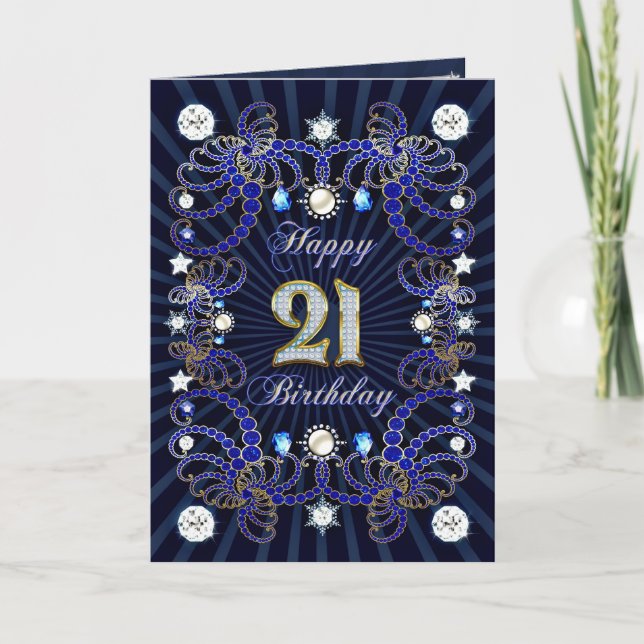 21st birthday card with masses of jewels (Front)