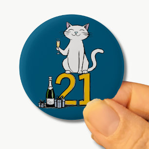 21st birthday cat celebration 21 years twentyfirst 6 cm round badge