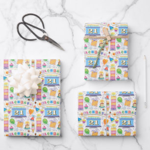 21st Birthday Celebrate Simulated Cutouts Wrapping Wrapping Paper Sheet