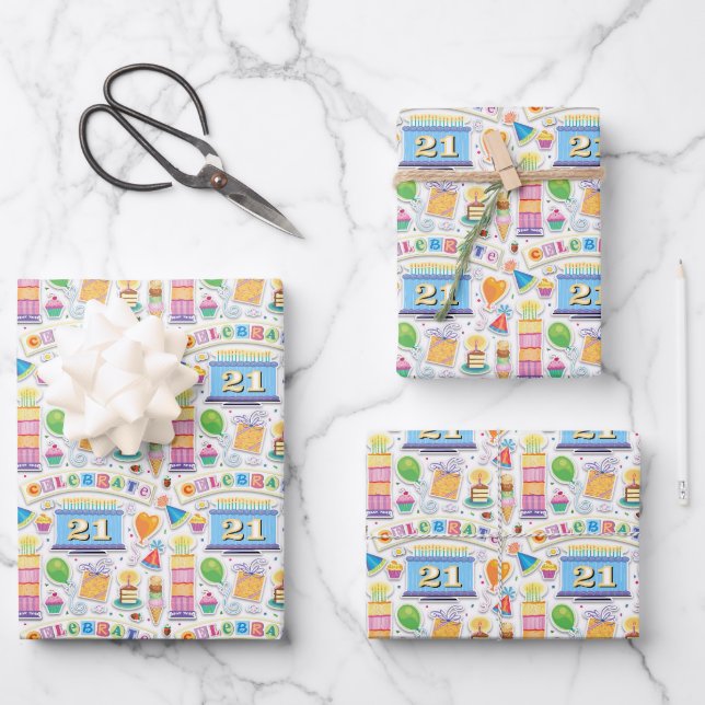 21st Birthday Celebrate Simulated Cutouts Wrapping Wrapping Paper Sheet (Front)
