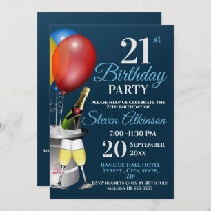 21st Birthday Celebration Sparkling Wine Party Invitation