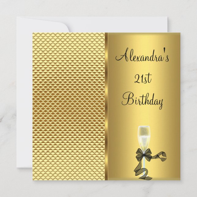21st Birthday Champagne Glam Gold Glitter Invitation (Front)