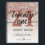 21st Birthday Champagne Glitter Guest Book<br><div class="desc">Modern chick 21st Birthday Guest Book Notebook.  Design featuring champagne sparkly glitter texture,  twenty one in trendy handwritten script in black and rose gold colour. Personalise with your details in block capital lettering.</div>