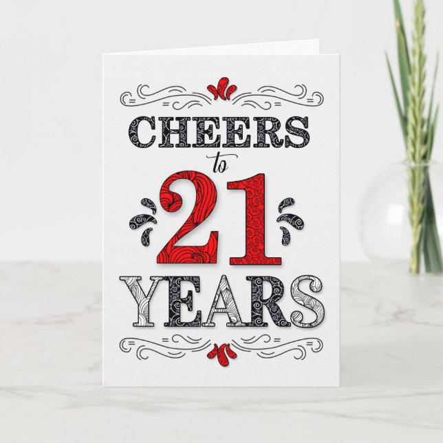 21st Birthday Cheers in Red White Black Pattern Card (Front)