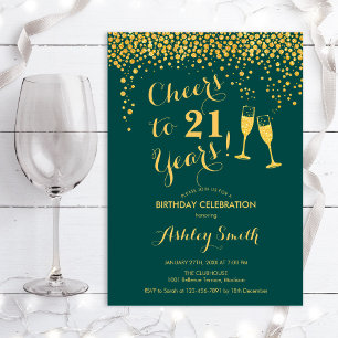 21st Birthday - Cheers To 21 Years Emerald Green Invitation
