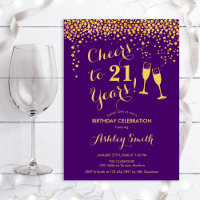 21st Birthday - Cheers To 21 Years Gold Purple