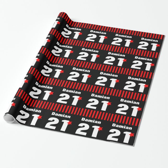 21st Birthday Collection Red Black Stripes A01 Wrapping Paper (Unrolled)