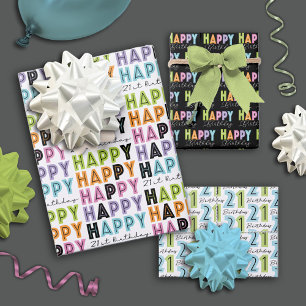 21st Birthday Colorful block and Script Type Wrapping Paper Sheet