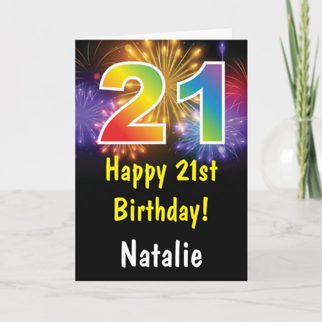21st Birthday Colorful Rainbow Fireworks Card (Front)