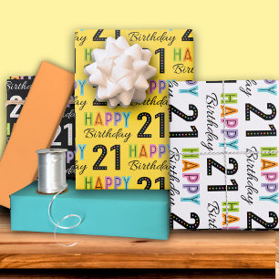 21st Birthday Colorful Typography  Wrapping Paper Sheet
