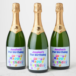 21st Birthday Colourful Balloons Happy Birthday Sparkling Wine Label