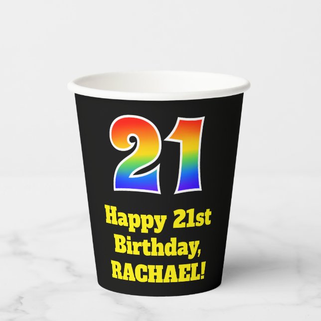 21st Birthday: Colourful, Fun, Exciting, Rainbow 2 Paper Cups (Front)