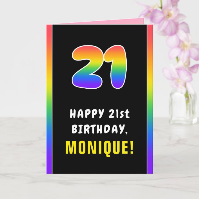 21st Birthday: Colourful Rainbow # 21, Custom Name Card (Orchid)