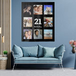 21st birthday custom photo collage black guy tapestry<br><div class="desc">For a 21st birthday, celebrating his life with a collage of 8 of your photos of his friends, family, interest or pets. Personalise and the age 21 and a date. Date of birth or the date of the birthday party. White letters. A classic black background colour. Use as party wall...</div>