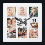 21st birthday custom photo collage girl milestone square wall clock<br><div class="desc">A wall clock as a gift for a 21st birthday for a girl, young woman, celebrating her life with a collage of 8 of your photos. Personalize and add a name, age 21 and a date. Date of birth or the date of the anniversary. Black and gray colored letters. A...</div>