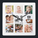 21st birthday custom photo collage girl milestone square wall clock<br><div class="desc">A wall clock as a gift for a 21st birthday for a girl, young woman, celebrating her life with a collage of 8 of your photos. Personalize and add a name, age 21 and a date. Date of birth or the date of the anniversary. Black and gray colored letters. A...</div>