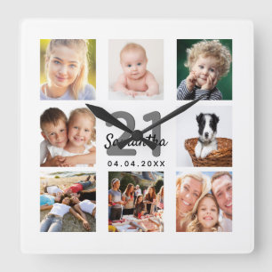 21st birthday custom photo collage girl milestone square wall clock