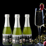 21st birthday custom photo glitter black silver sparkling wine label<br><div class="desc">For a fun, glamourous 21st birthday party. Classic black background colour, decorated with faux silver glitter drips, paint dripping look. Personalise and add a name, age 21 and a date. Date of birth or the date of the party. White and grey coloured letters. Add 2 - two of your own...</div>