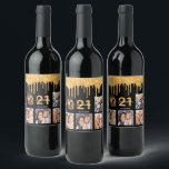 21st birthday custom photo glitter black sparkle wine label<br><div class="desc">For a 21st birthday party, celebrating her life with a collage of 5 of your own photos. Personalise and add a name, age 21 and a date. Date of birth or the date of the party. White and golden coloured letters. Classic black background colour, decorated with faux gold glitter drips,...</div>