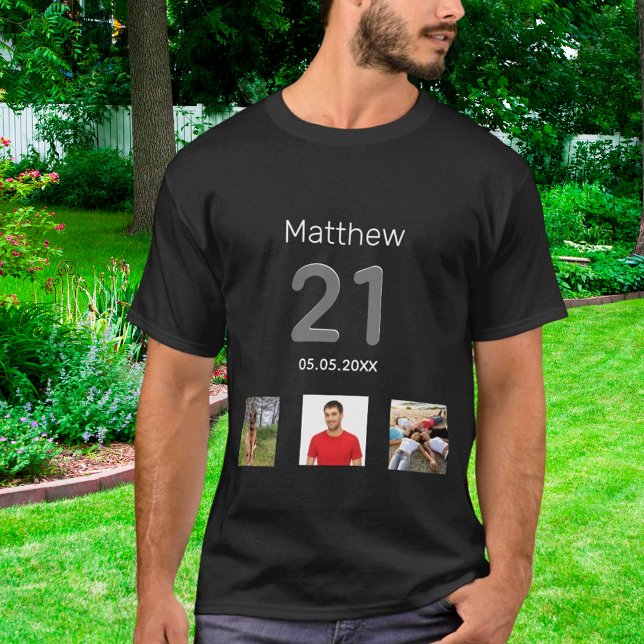 21st birthday custom photo monogram guy T-Shirt (Creator Uploaded)