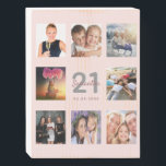 21st birthday custom photo rose gold blush pink wooden box sign<br><div class="desc">A unique 21st birthday gift or keepsake, celebrating her life with a collage of 8 of your photos. Add images of her family, friends, pets, hobbies or dream travel destination. Personalise and add a name, age 21 and a date. Grey and dark rose gold coloured letters. Elegant and trendy blush...</div>