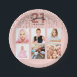 21st birthday custom photo rose gold glitter pink paper plate<br><div class="desc">For a 21st birthday party, celebrating her life with a collage of 6 of your own photos. Personalise and add a name, age 21 and a date. Date of birth or the date of the party. Dark rose gold and black coloured letters. A trendy rose gold coloured background decorated with...</div>