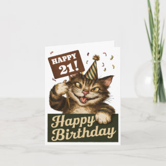 21st birthday cute funny cat vintage card