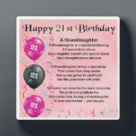 21st  Birthday Design Granddaughter Poem Plaque<br><div class="desc">A great personalized gift for a granddaughter on her 21st  birthday 

This item can be personalized or just purchased as it is</div>
