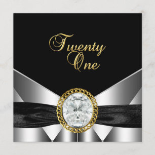 21st Birthday Diamond Jewel Black Silver Gold Invitation
