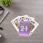 21st birthday diamonds glitter purple pink playing cards<br><div class="desc">Elegant, glamourous and girly for a 21st birthday party. Purple and pink ombre coloured faux glitter with faux pink diamond sprinkle. Templates for a name, age 21 and a date. Date of birth or the date of the party/anniversary. White and pink coloured letters. The name is written with a hand-lettered...</div>