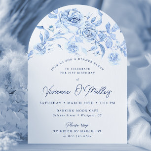 21st Birthday Dinner Party Blue Floral Arch Invitation