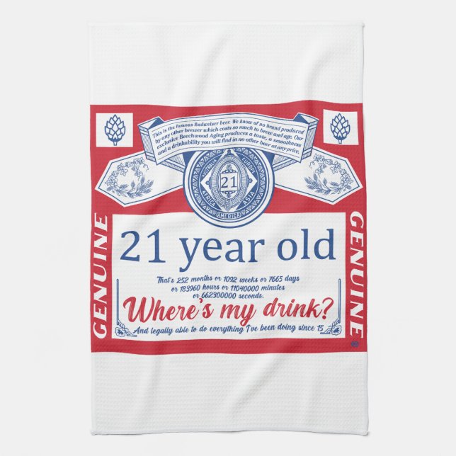 21st birthday drink legal, where is my drink   tea towel (Vertical)
