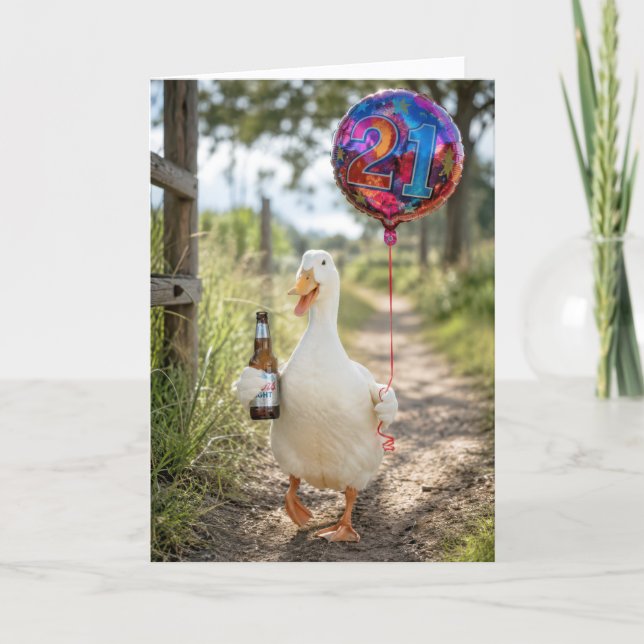 21st Birthday Duck with a Beer Card (Front)