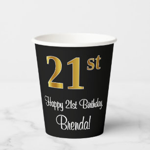 21st Birthday - Elegant Luxurious Faux Gold Look # Paper Cups