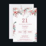 21st Birthday Elegant Winter Berry Botanical Invitation<br><div class="desc">Invite your guests to a special winter or Christmas birthday party with this elegant red berry and sage green foliage floral design. Deep red berries are nestled in leaves and branches. Red text adds to the festive mood. This item is part of the Winter Berry Collection. It contains templates you...</div>
