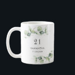 21st Birthday Eucalyptus Greenery Monogram Coffee Mug<br><div class="desc">TIP: Matching items available in this collection. Our botanical eucalyptus birthday collection features watercolor foliage and modern typography in dark grey text. Use the "Customise it" button to further re-arrange and format the style and placement of text. Could easily be repurpose for other special events like anniversaries, baby shower, birthday...</div>