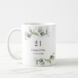 21st Birthday Eucalyptus Greenery Monogram Coffee Mug<br><div class="desc">TIP: Matching items available in this collection. Our botanical eucalyptus birthday collection features watercolor foliage and modern typography in dark grey text. Use the "Customise it" button to further re-arrange and format the style and placement of text. Could easily be repurpose for other special events like anniversaries, baby shower, birthday...</div>