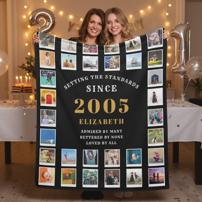 21st Birthday Family Photo Collage 32 Photographs Fleece Blanket (Born 2005 fleece photo blanket. 21st birthday party background.)