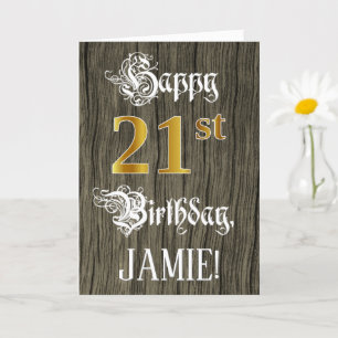 21st Birthday: Faux Gold Look + Faux Wood Pattern Card