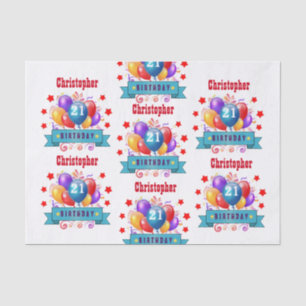 21st Birthday Festive Colourful Balloons C01AZ Tissue Paper